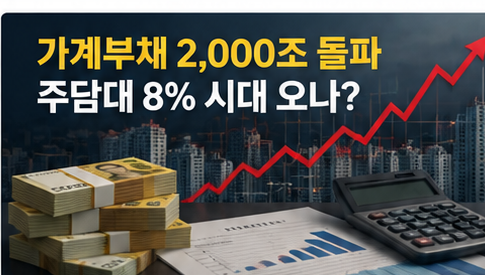 가계부채 2000조 돌파와 주택담보대출 금리 상승 위험을 표현한 이미지