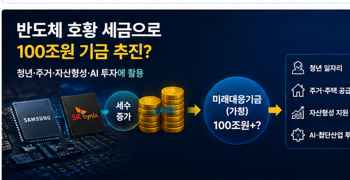 미래기금 반도체 추가세수와 청년 AI 투자 구조를 설명하는 이미지