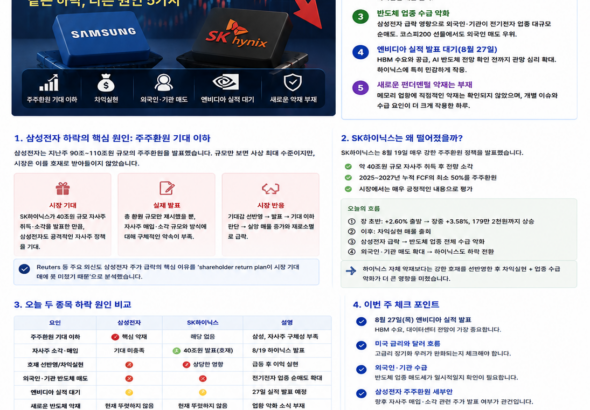 반도체주 삼성전자 SK하이닉스 8월24일 하락 원인 분석 이미지