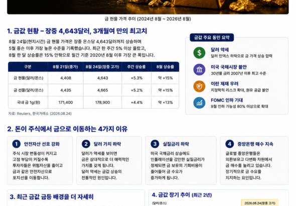 금값 8월24일 급등과 달러 국채 이란 변수 분석 이미지